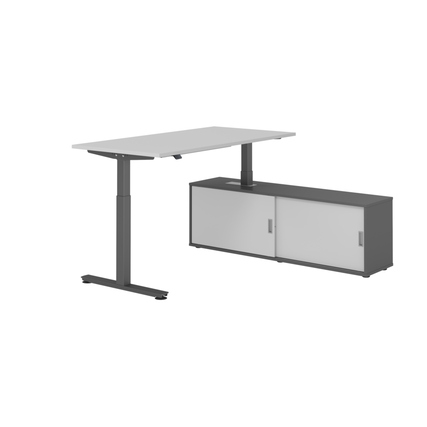 Hammerbacher Schreibtischkombination XMST16 Maße: Schreibtisch: 1.600 x 710-1.200 x 800 mm, Sideboard: 1.600 x 520 x 400 mm (B x H x T) Spanplatte, melaminharzbeschichtet grau