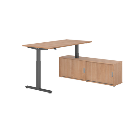 Hammerbacher Schreibtischkombination XMST16 Maße: Schreibtisch: 1.600 x 710-1.200 x 800 mm, Sideboard: 1.600 x 520 x 400 mm (B x H x T) Spanplatte, melaminharzbeschichtet nussbaum