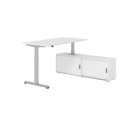 Hammerbacher Schreibtischkombination XMST16 Maße: Schreibtisch: 1.600 x 710-1.200 x 800 mm, Sideboard: 1.600 x 520 x 400 mm (B x H x T) Spanplatte, melaminharzbeschichtet weiß