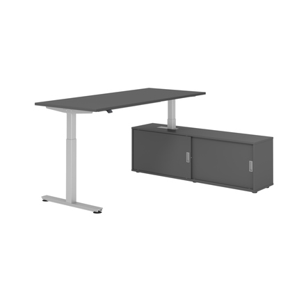 Hammerbacher Schreibtischkombination XMST19 Maße: Schreibtisch: 1.800 x 710-1.200 x 800 mm, Sideboard: 1.600 x 520 x 400 mm (B x H x T) Spanplatte, melaminharzbeschichtet graphit