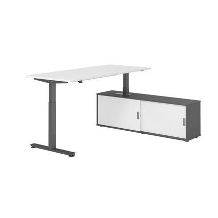 Hammerbacher Schreibtischkombination XMST19 Maße: Schreibtisch: 1.800 x 710-1.200 x 800 mm, Sideboard: 1.600 x 520 x 400 mm (B x H x T) Spanplatte, melaminharzbeschichtet weiß