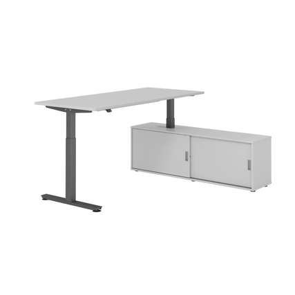 Hammerbacher Schreibtischkombination XMST19 Maße: Schreibtisch: 1.800 x 710-1.200 x 800 mm, Sideboard: 1.600 x 520 x 400 mm (B x H x T) Spanplatte, melaminharzbeschichtet grau