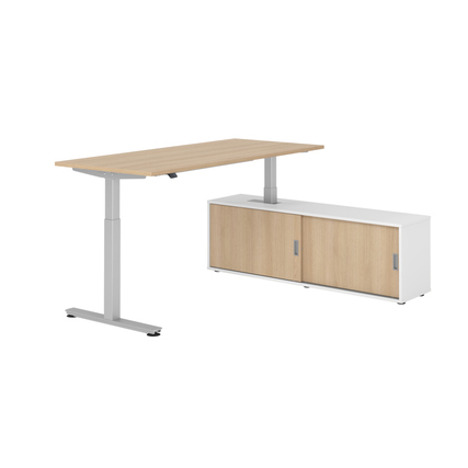 Hammerbacher Schreibtischkombination XMST19 Maße: Schreibtisch: 1.800 x 710-1.200 x 800 mm, Sideboard: 1.600 x 520 x 400 mm (B x H x T) Spanplatte, melaminharzbeschichtet eiche