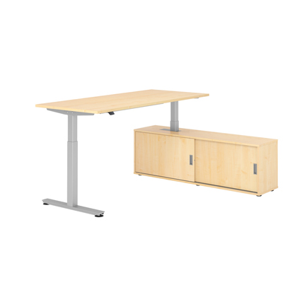 Hammerbacher Schreibtischkombination XMST19 Maße: Schreibtisch: 1.800 x 710-1.200 x 800 mm, Sideboard: 1.600 x 520 x 400 mm (B x H x T) Spanplatte, melaminharzbeschichtet ahorn