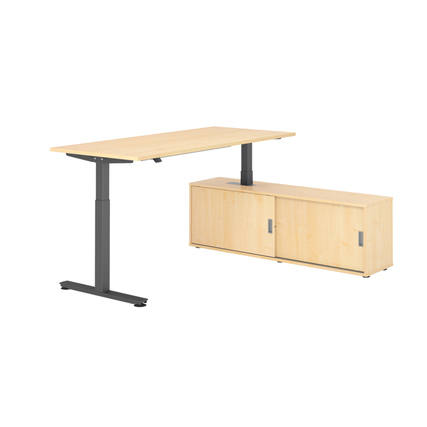 Hammerbacher Schreibtischkombination XMST19 Maße: Schreibtisch: 1.800 x 710-1.200 x 800 mm, Sideboard: 1.600 x 520 x 400 mm (B x H x T) Spanplatte, melaminharzbeschichtet ahorn