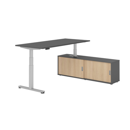 Hammerbacher Schreibtischkombination XDSM19 Maße: Schreibtisch: 1.800 x 630-1.270 x 800 mm, Sideboard: 1.600 x 520 x 400 mm (B x H x T) Spanplatte, melaminharzbeschichtet graphit