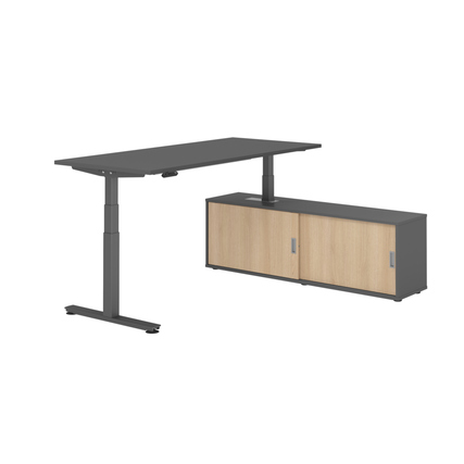 Hammerbacher Schreibtischkombination XDSM19 Maße: Schreibtisch: 1.800 x 630-1.270 x 800 mm, Sideboard: 1.600 x 520 x 400 mm (B x H x T) Spanplatte, melaminharzbeschichtet graphit