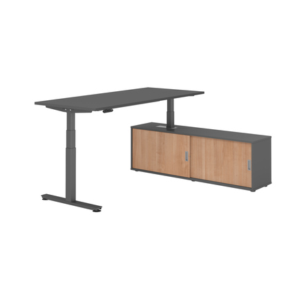 Hammerbacher Schreibtischkombination XDSM19 Maße: Schreibtisch: 1.800 x 630-1.270 x 800 mm, Sideboard: 1.600 x 520 x 400 mm (B x H x T) Spanplatte, melaminharzbeschichtet graphit