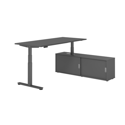 Hammerbacher Schreibtischkombination XDSM19 Maße: Schreibtisch: 1.800 x 630-1.270 x 800 mm, Sideboard: 1.600 x 520 x 400 mm (B x H x T) Spanplatte, melaminharzbeschichtet graphit