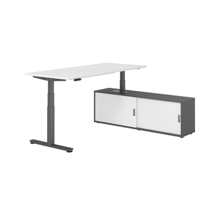 Hammerbacher Schreibtischkombination XDSM19 Maße: Schreibtisch: 1.800 x 630-1.270 x 800 mm, Sideboard: 1.600 x 520 x 400 mm (B x H x T) Spanplatte, melaminharzbeschichtet weiß