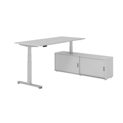 Hammerbacher Schreibtischkombination XDSM19 Maße: Schreibtisch: 1.800 x 630-1.270 x 800 mm, Sideboard: 1.600 x 520 x 400 mm (B x H x T) Spanplatte, melaminharzbeschichtet grau