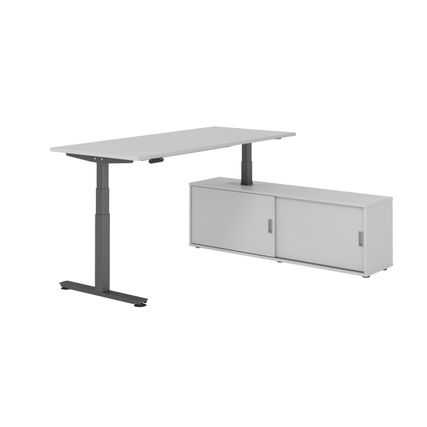 Hammerbacher Schreibtischkombination XDSM19 Maße: Schreibtisch: 1.800 x 630-1.270 x 800 mm, Sideboard: 1.600 x 520 x 400 mm (B x H x T) Spanplatte, melaminharzbeschichtet grau