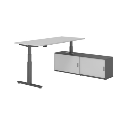 Hammerbacher Schreibtischkombination XDSM19 Maße: Schreibtisch: 1.800 x 630-1.270 x 800 mm, Sideboard: 1.600 x 520 x 400 mm (B x H x T) Spanplatte, melaminharzbeschichtet grau