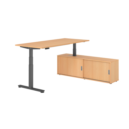 Hammerbacher Schreibtischkombination XDSM19 Maße: Schreibtisch: 1.800 x 630-1.270 x 800 mm, Sideboard: 1.600 x 520 x 400 mm (B x H x T) Spanplatte, melaminharzbeschichtet buche