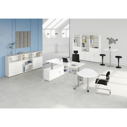 Hammerbacher Schreibtischkombination XMST19 Farbe der Tischplatte weiß Farbe des Korpus weiß Farbe des Gestells silber weiß Produktbild pa_ohnedeko_1 XL