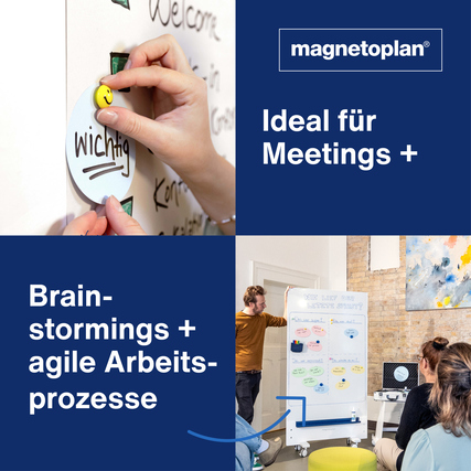 Bunte Moderationskarten in Form von Kreisen werden an einer Wand befestigt.