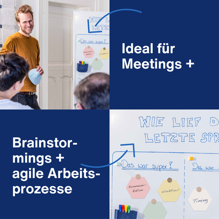 Moderationskarten in Wabenform in verschiedenen Farben, genutzt bei einem Meeting oder Workshop.