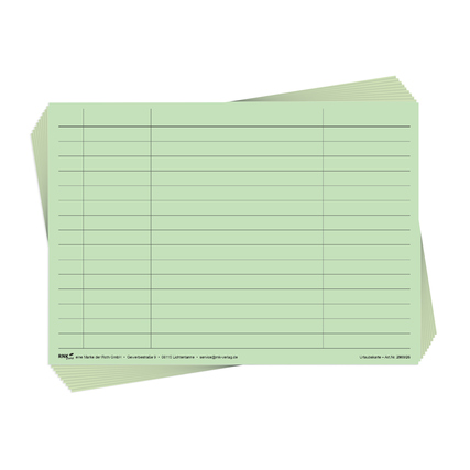 Grüne Fehltagekarte mit tagesgenauer Einteilung für Urlaubs- und Fehltage.