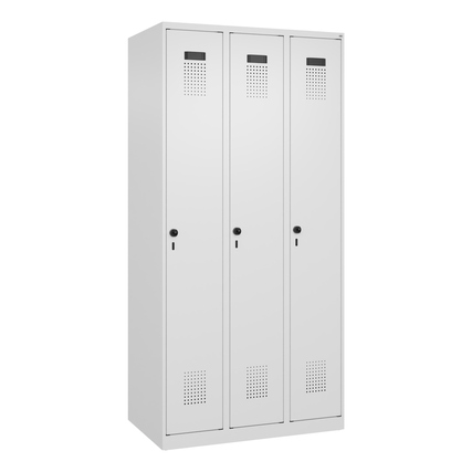 C+P Kleiderspind Evolo PLUS 900 x 1.850 x 500 mm (B x H x T) 3 Abteile Stahl Farbe der Front: verkehrsweiß Farbe des Korpus: verkehrsweiß