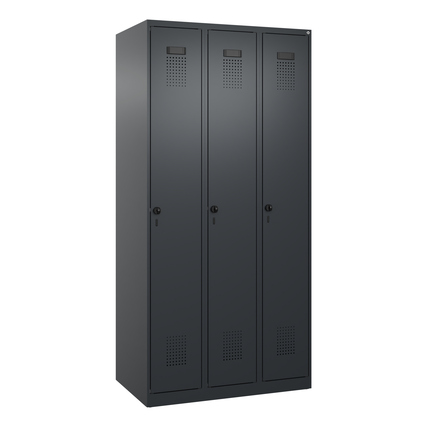 C+P Kleiderspind Evolo PLUS 900 x 1.850 x 500 mm (B x H x T) 3 Abteile Stahl Farbe der Front: schwarzgrau Farbe des Korpus: schwarzgrau