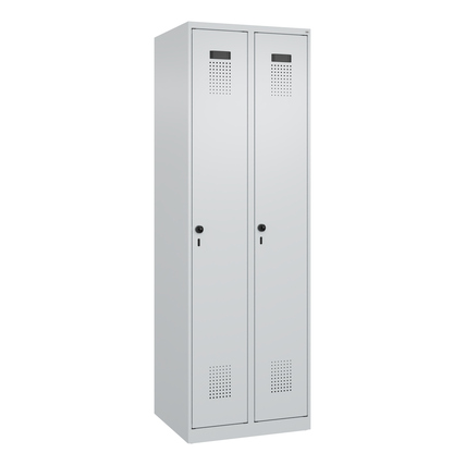 Kleiderspind Evolo PLUS mit zwei Abteilen und Belüftungsöffnungen in lichtgrau.