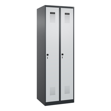 C+P Kleiderspind Evolo PLUS 600 x 1.850 x 500 mm (B x H x T) 2 Abteile Stahl Farbe der Front: lichtgrau Farbe des Korpus: schwarzgrau