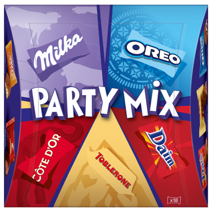 Milka Schokolade PARTY MIX Milka Oreo, Milka Toffee Ganznuss, Toblerone Tiny, Côte D'Or Mini Bouchée, Daim 143 g/Pack.