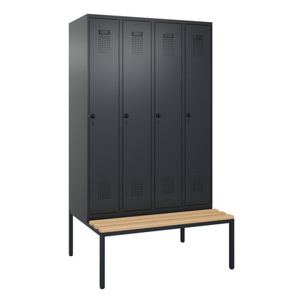 C+P Kleiderspind Evolo PLUS 1.200 x 2.120 x 815 mm (B x H x T) 4 Abteile Stahl/Buche-Hartholz Farbe der Front: schwarzgrau Farbe des Korpus: schwarzgrau