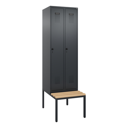 C+P Kleiderspind Evolo PLUS 600 x 2.120 x 815 mm (B x H x T) 2 Abteile Stahl/Buche-Hartholz Farbe der Front: schwarzgrau Farbe des Korpus: schwarzgrau