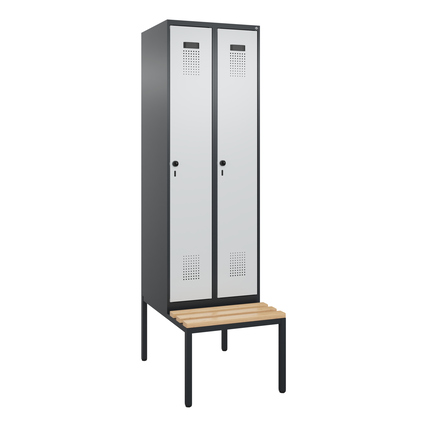 C+P Kleiderspind Evolo PLUS 600 x 2.120 x 815 mm (B x H x T) 2 Abteile Stahl/Buche-Hartholz Farbe der Front: lichtgrau Farbe des Korpus: schwarzgrau