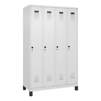 C+P Kleiderspind Evolo PLUS 1.200 x 1.950 x 500 mm (B x H x T) 4 Abteile Stahl Farbe der Front: verkehrsweiß Farbe des Korpus: verkehrsweiß