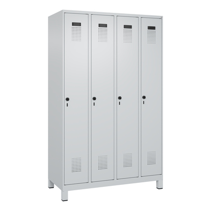 C+P Kleiderspind Evolo PLUS 1.200 x 1.950 x 500 mm (B x H x T) 4 Abteile Stahl Farbe der Front: lichtgrau Farbe des Korpus: lichtgrau