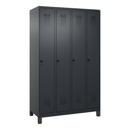 C+P Kleiderspind Evolo PLUS 1.200 x 1.950 x 500 mm (B x H x T) 4 Abteile Stahl Farbe der Front: schwarzgrau Farbe des Korpus: schwarzgrau