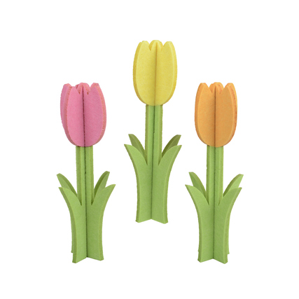 DECORIS Dekorationsfigur Tulpen 7 x 15 cm (B x H) Filz rosa, gelb, orange 3er Set
