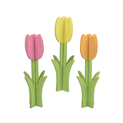 DECORIS Dekorationsfigur Tulpen 13,5 x 40 cm (B x H) Filz rosa, gelb, orange 3er Set