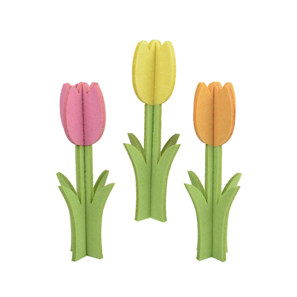 DECORIS Dekorationsfigur Tulpen 11 x 28 cm (B x H) Filz rosa, gelb, orange 3er Set