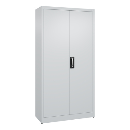 Flügeltürenschrank in lichtgrau mit zwei Türen und ergonomischem Muldengriff.