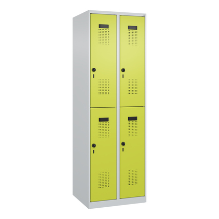 C+P Kleiderspind Evolo PLUS 600 x 1.850 x 500 mm (B x H x T) 2 Abteile Stahl Farbe der Front: clowngrün Farbe des Korpus: lichtgrau