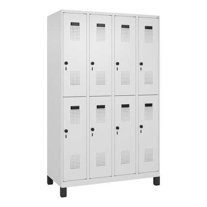 C+P Kleiderspind Evolo PLUS 1.200 x 1.950 x 500 mm (B x H x T) 4 Abteile Stahl Farbe der Front: verkehrsweiß Farbe des Korpus: verkehrsweiß