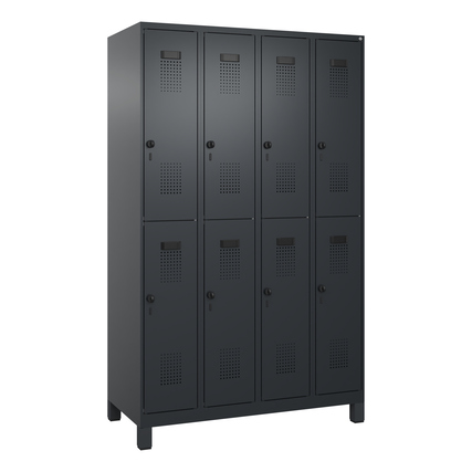 C+P Kleiderspind Evolo PLUS 1.200 x 1.950 x 500 mm (B x H x T) 4 Abteile Stahl Farbe der Front: schwarzgrau Farbe des Korpus: schwarzgrau