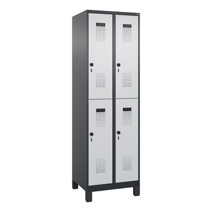 C+P Kleiderspind Evolo PLUS 600 x 1.950 x 500 mm (B x H x T) 2 Abteile Stahl Farbe der Front: lichtgrau Farbe des Korpus: schwarzgrau