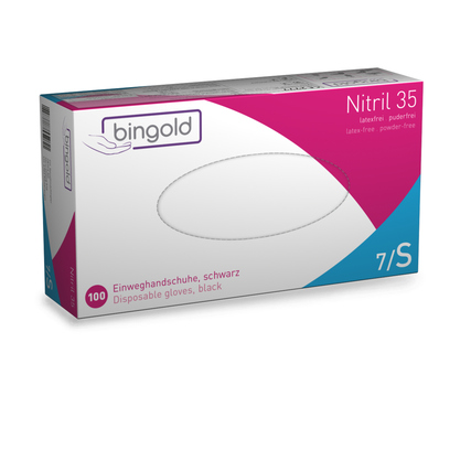 BINGOLD Einweghandschuhe Nitril 35BLACK S Nitril schwarz 100 St./Pack.