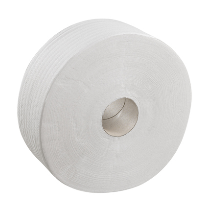 Jumbo-Rolle mit 2-lagigem, weichem, weißen Toilettenpapier in neutraler Ansicht.