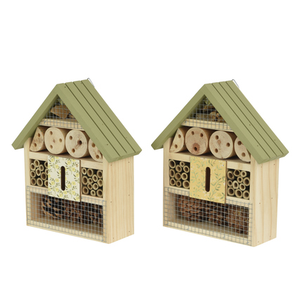 DECORIS Insektenhotel 19 x 21 x 7 cm (B x H x T) Bambus/Pinienholz/Sperrholz natur/grün 2er Set