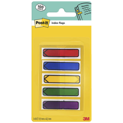 Post-it® Haftstreifen Index Pfeile 43,2 x 11,9 mm (B x H) rot, blau, gelb, grün, lila 20 Bl./Block 5 Block/Pack.