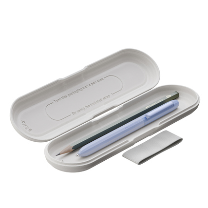 Kugelschreiber und Bleistift in einem eleganten offenen Etui aus nachhaltigem Material.