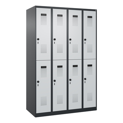 C+P Kleiderspind Evolo PLUS 1.200 x 1.850 x 500 mm (B x H x T) 4 Abteile Stahl Farbe der Front: lichtgrau Farbe des Korpus: schwarzgrau