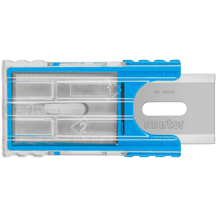 Ersatzklinge für Sicherheitsmesser mit mehreren nutzbaren Schneidkanten und klarem Gehäuse.