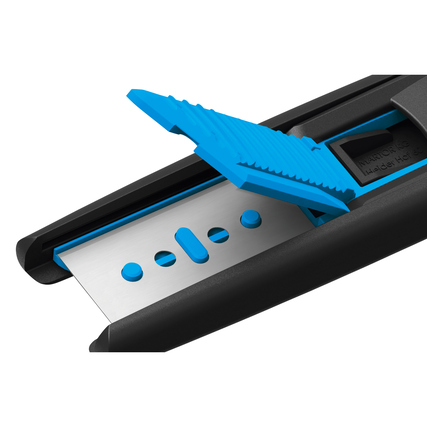 Sicherheitsmesser mit ergonomischem Griff und hervorgehobenem Klingenwechselmechanismus.