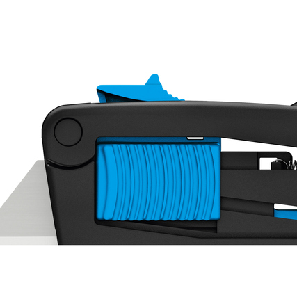 Seitenansicht eines MARTOR Sicherheitsmessers SECUPRO MAXISAFE mit blauem Schieber.